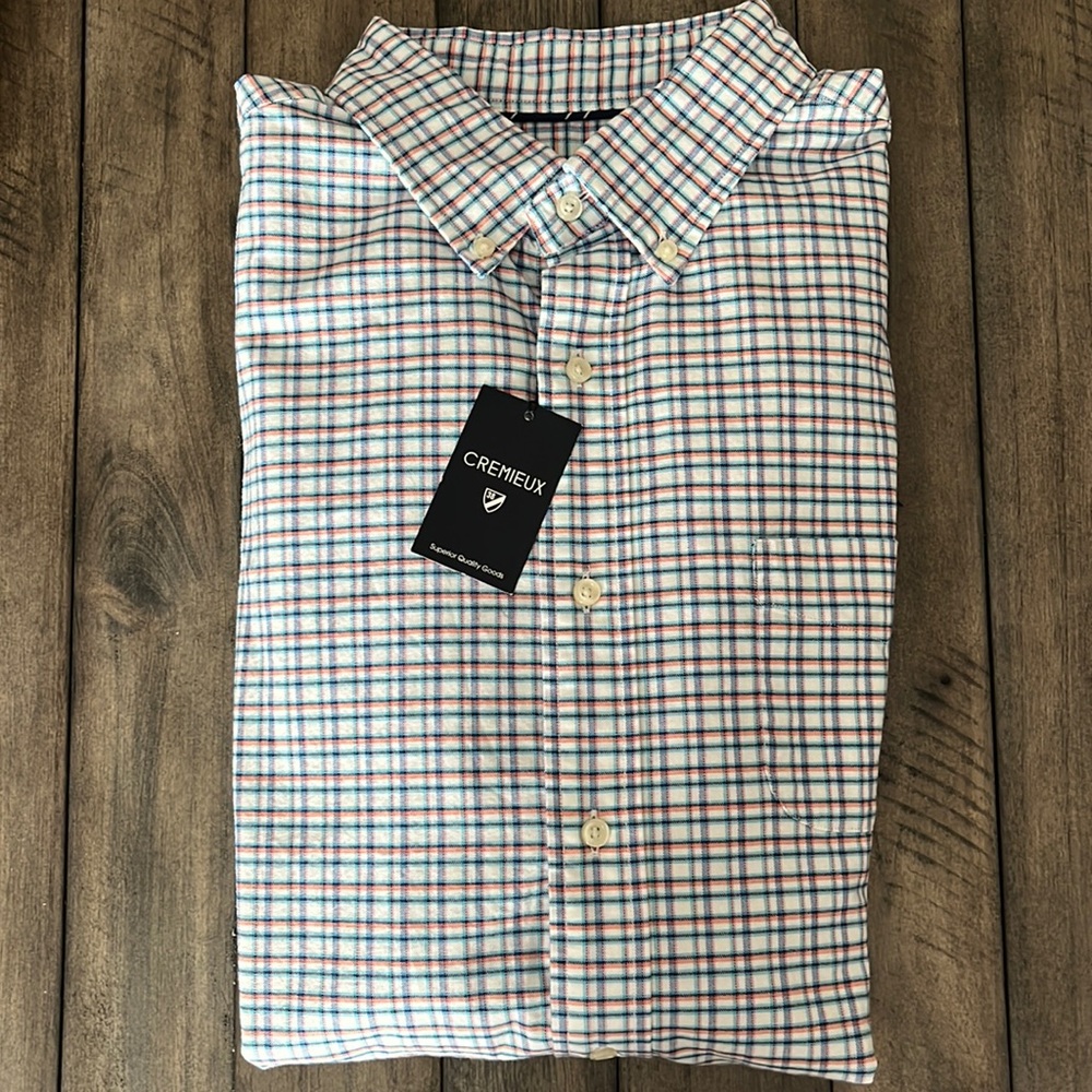 NWT Cremieux Men’s Long Sleeved Button Down Shirt. White/Blue/Orange